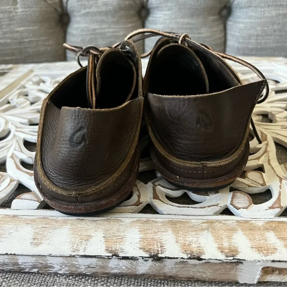 Olukai Men’s Brown Leather Oxford Boat Loafers Shoes 10